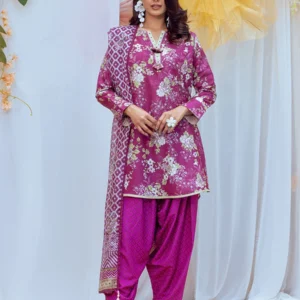 Mauve Printed Unstitched Suit