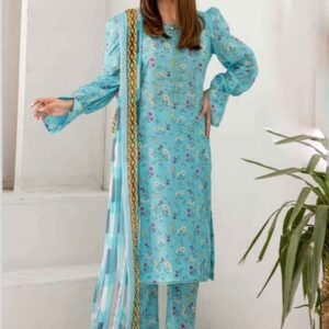 Teal Floral Unstitched 3-Piece