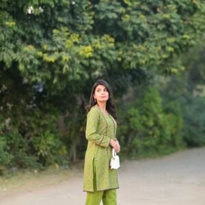 Lime Green Floral Stitched Kurti