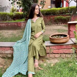 MAHROSH — Olive Green Minimalist Suit