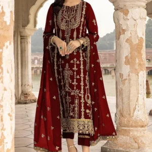 Maroon Gold Embroidered Festive Suit