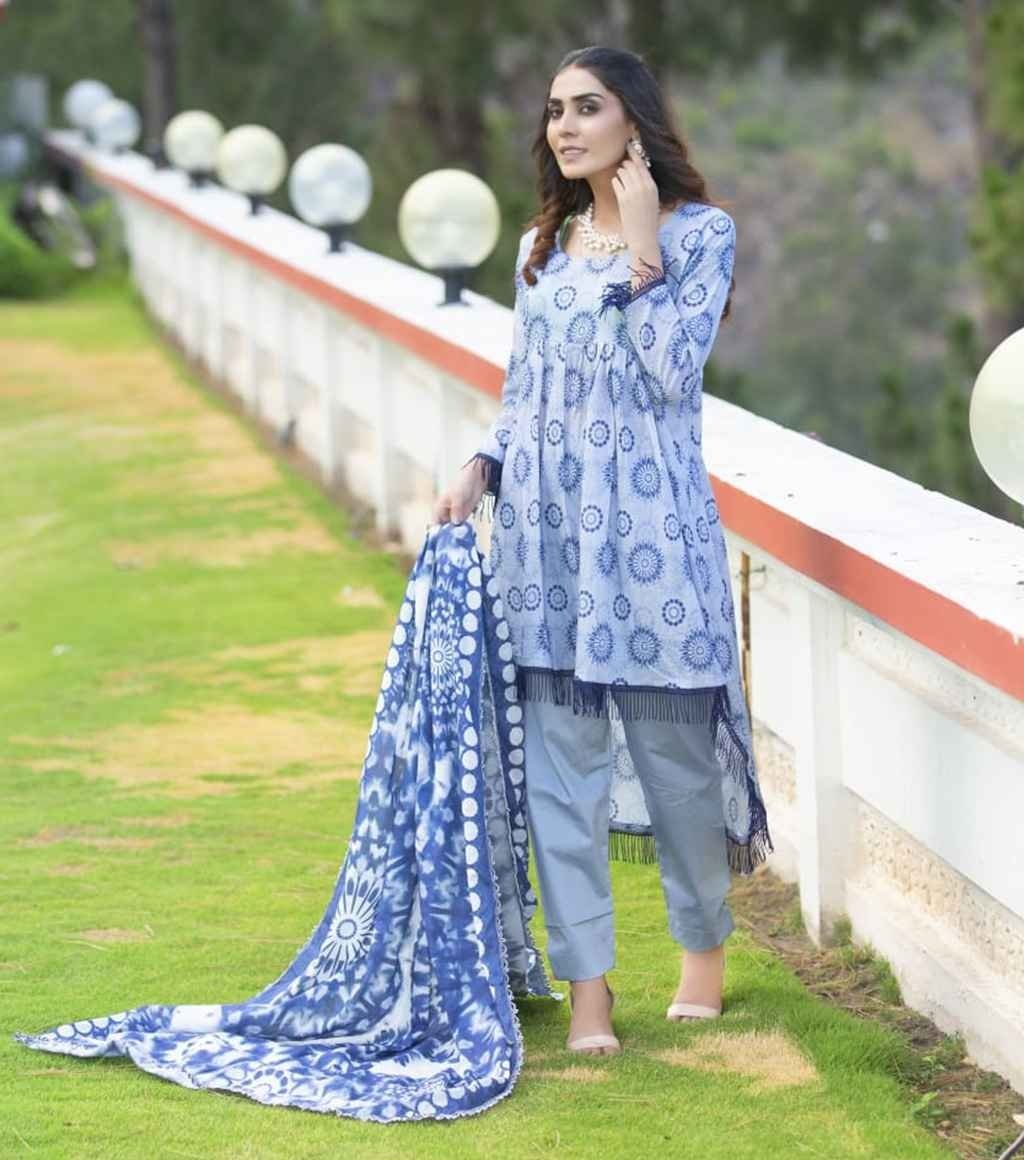 Mauve Printed Unstitched Suit - Image 2